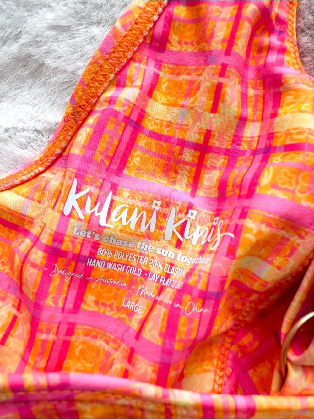 Kulani Kinis Underwire Bralette Bikini Top Peaches Orange Plaid NWT
